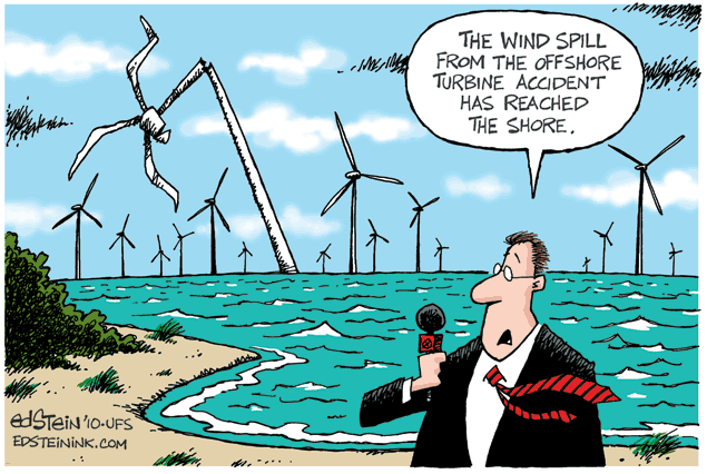 wind turbines cartoon. Wind farms cost less to